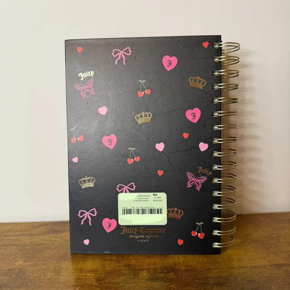 New Juicy Couture Spiral Notebook Journal Black Cherry Pom Charm Stationery Pink